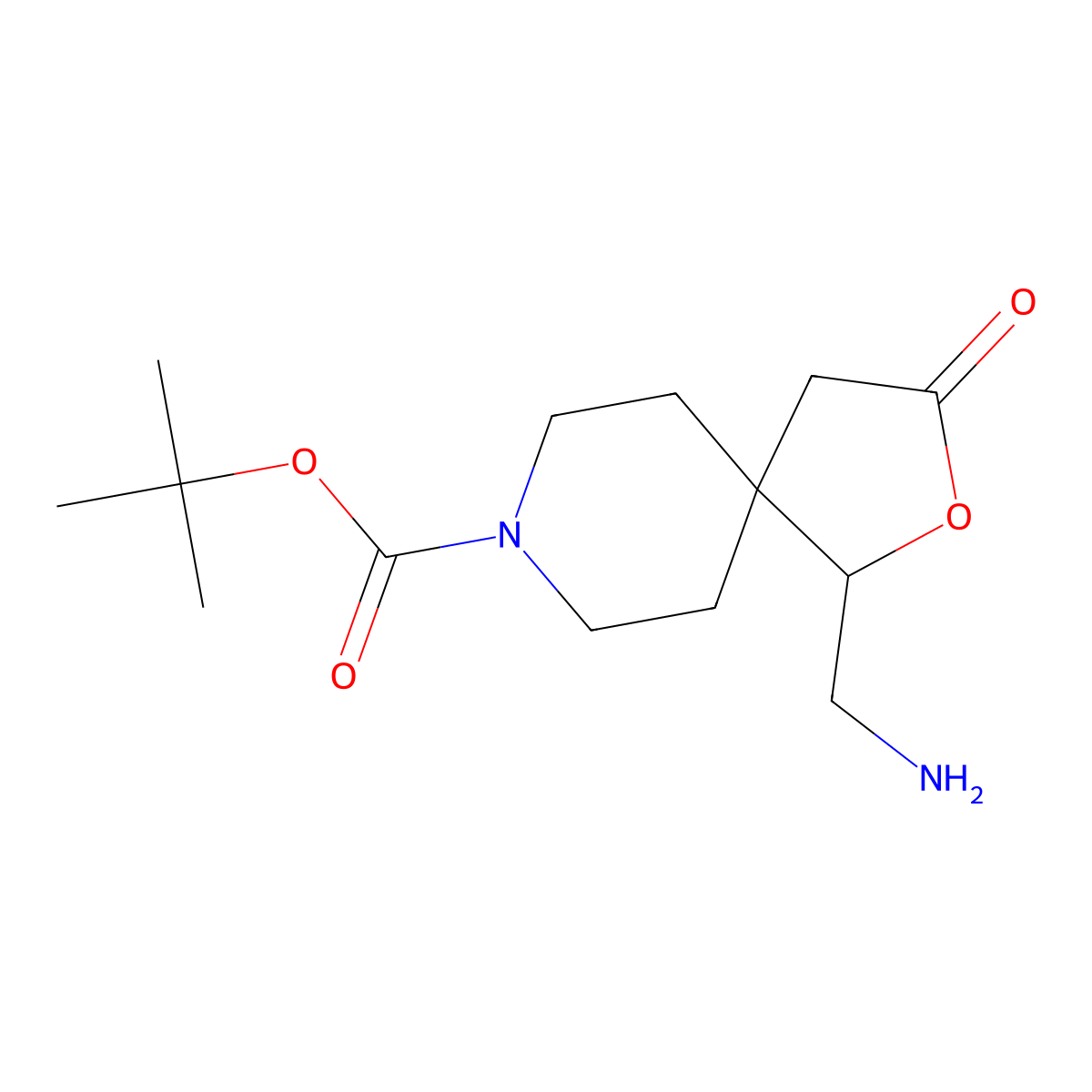 Tert-butyl 1-(aminomethyl)-3-oxo-2-oxa-8-azaspiro[4.5]decane-8-carboxylate molecular structure, CAS 2138163-14-9