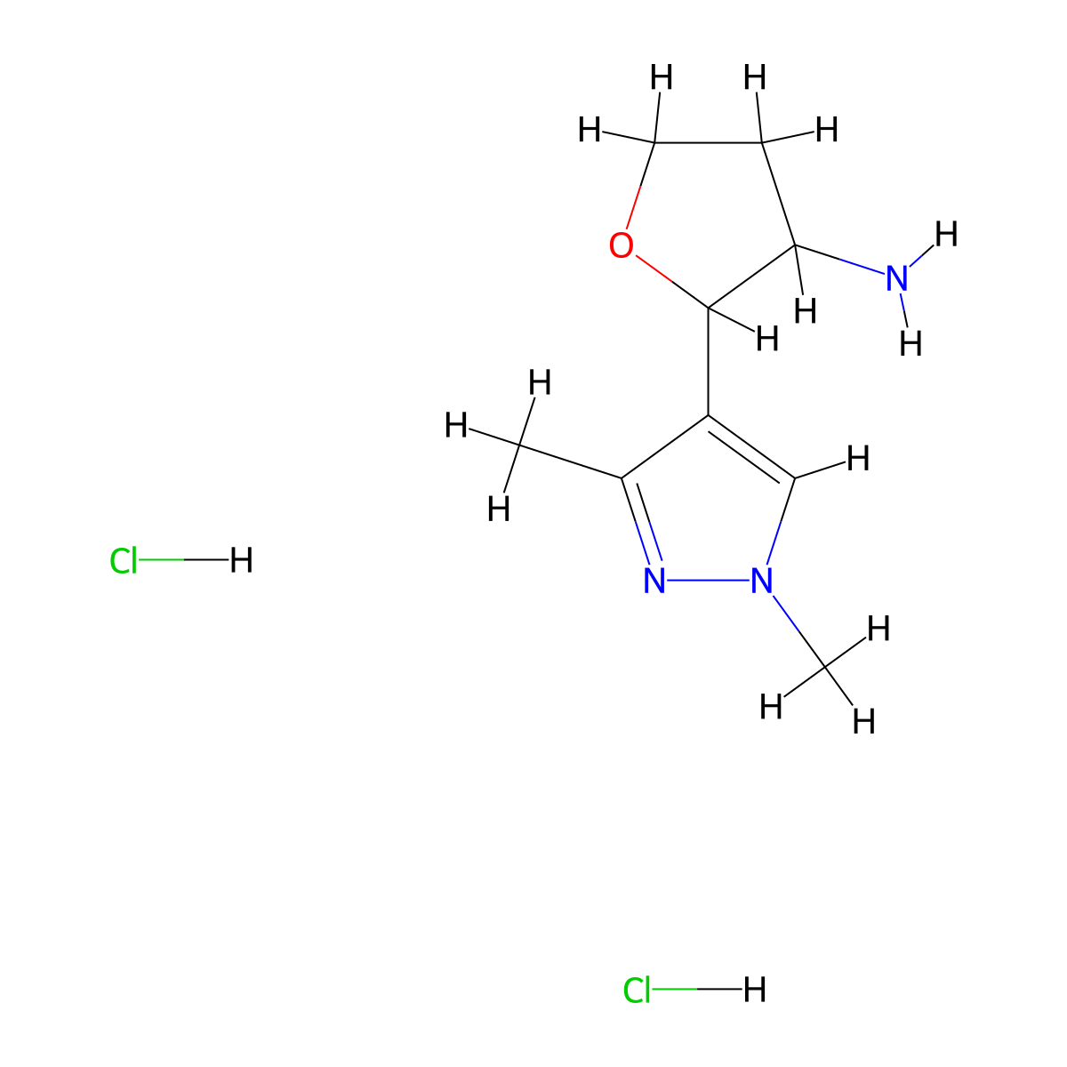 2-(1,3-dimethyl-1H-pyrazol-4-yl)oxolan-3-amine dihydrochloride molecular structure, CAS 2138166-19-3