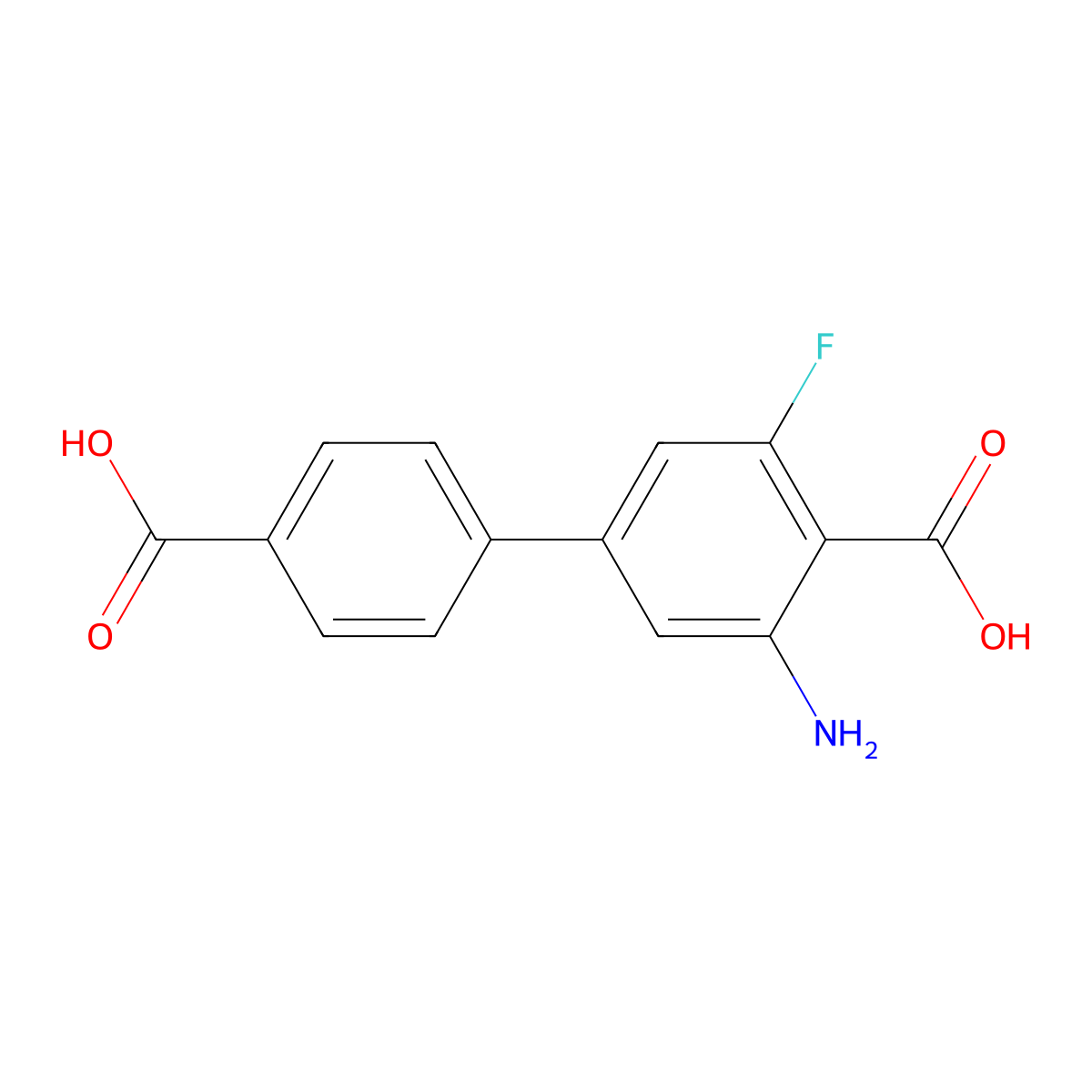 2-Amino-4-(4-carboxyphenyl)-6-fluorobenzoic acid molecular structure, CAS 2138166-25-1