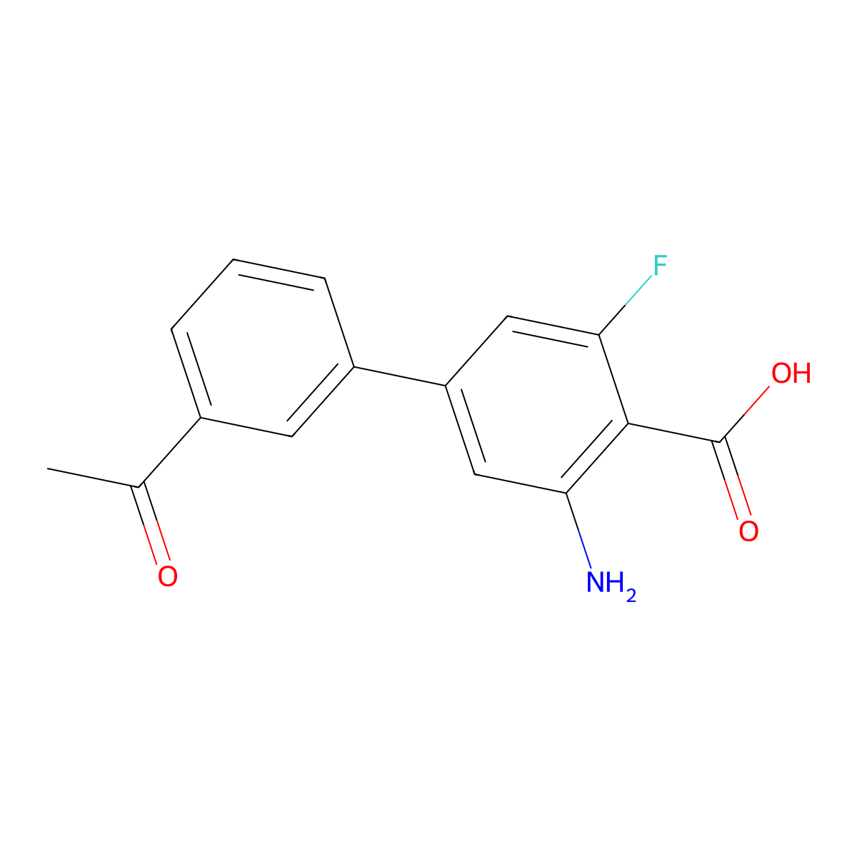 4-(3-Acetylphenyl)-2-amino-6-fluorobenzoic acid molecular structure, CAS 2138166-32-0
