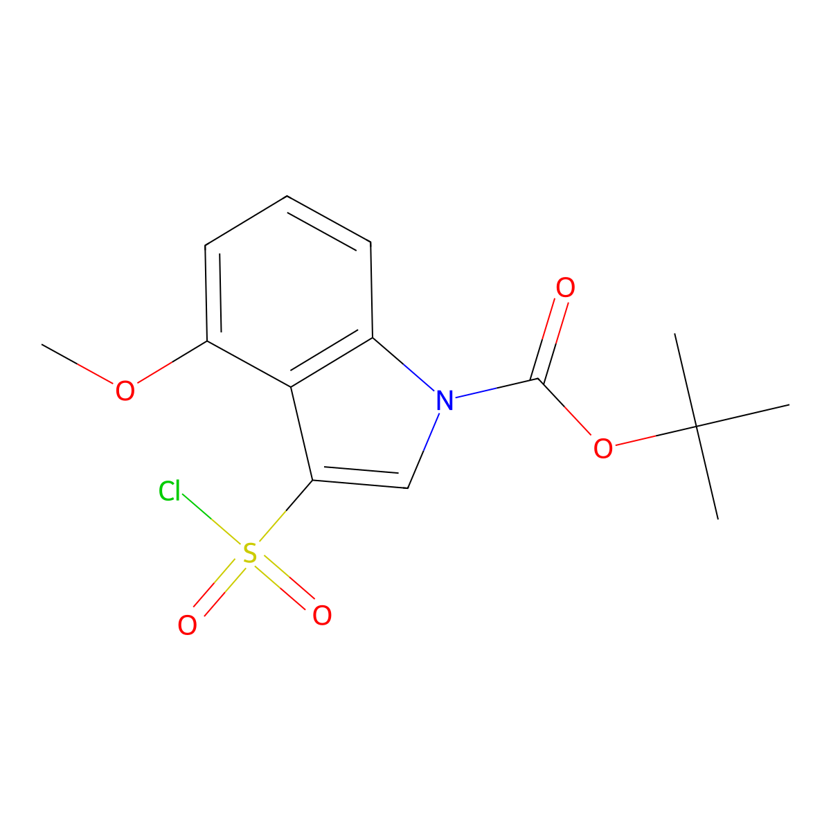 tert-butyl 3-(chlorosulfonyl)-4-methoxy-1H-indole-1-carboxylate molecular structure, CAS 2138167-25-4