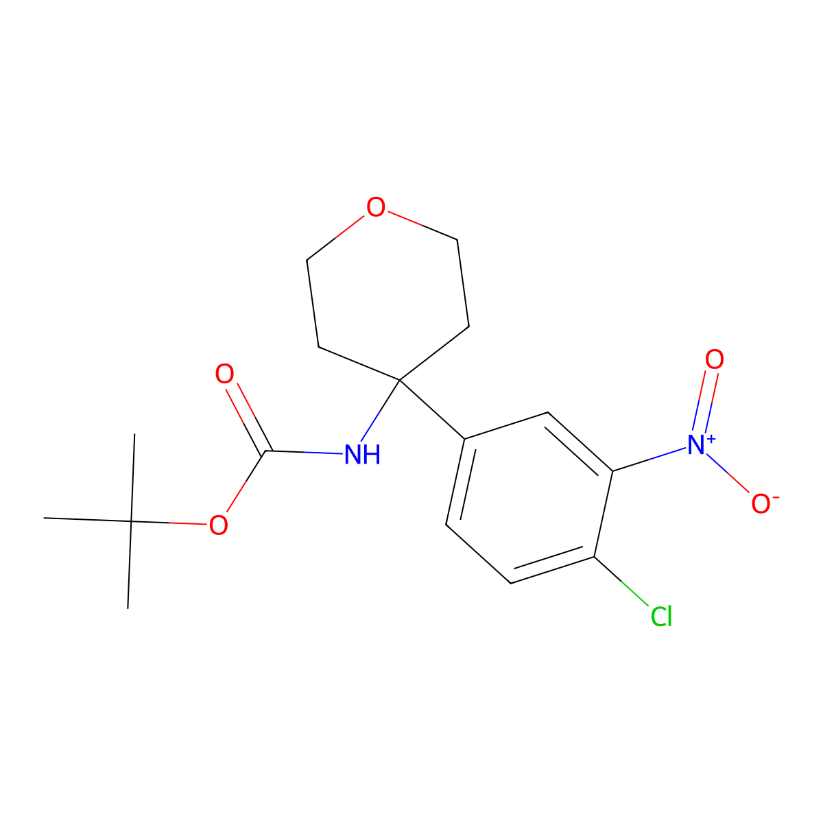 Tert-butyl N-[4-(4-chloro-3-nitrophenyl)oxan-4-yl]carbamate molecular structure, CAS 2138167-43-6