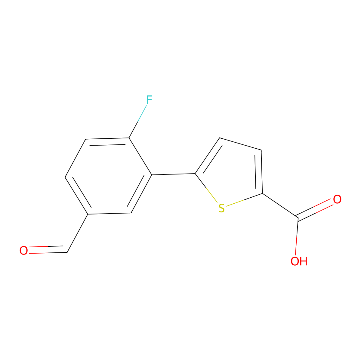 5-(2-Fluoro-5-formylphenyl)thiophene-2-carboxylic acid molecular structure, CAS 2138169-51-2