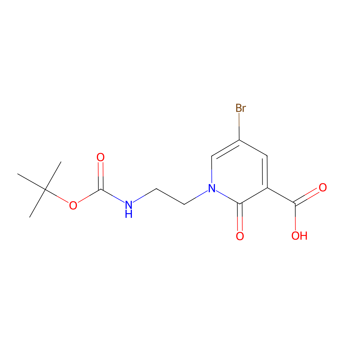 5-Bromo-1-(2-{[(tert-butoxy)carbonyl]amino}ethyl)-2-oxo-1,2-dihydropyridine-3-carboxylic acid molecular structure, CAS 2138169-73-8