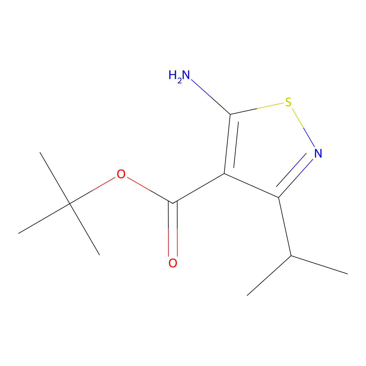 Tert-butyl 5-amino-3-(propan-2-yl)-1,2-thiazole-4-carboxylate molecular structure, CAS 2138170-26-8