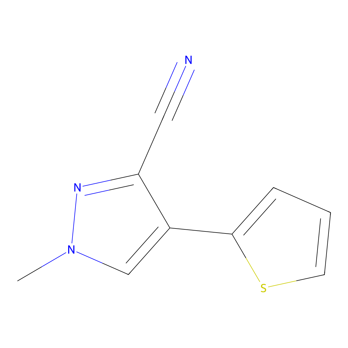 1-methyl-4-(thiophen-2-yl)-1H-pyrazole-3-carbonitrile molecular structure, CAS 2138173-65-4