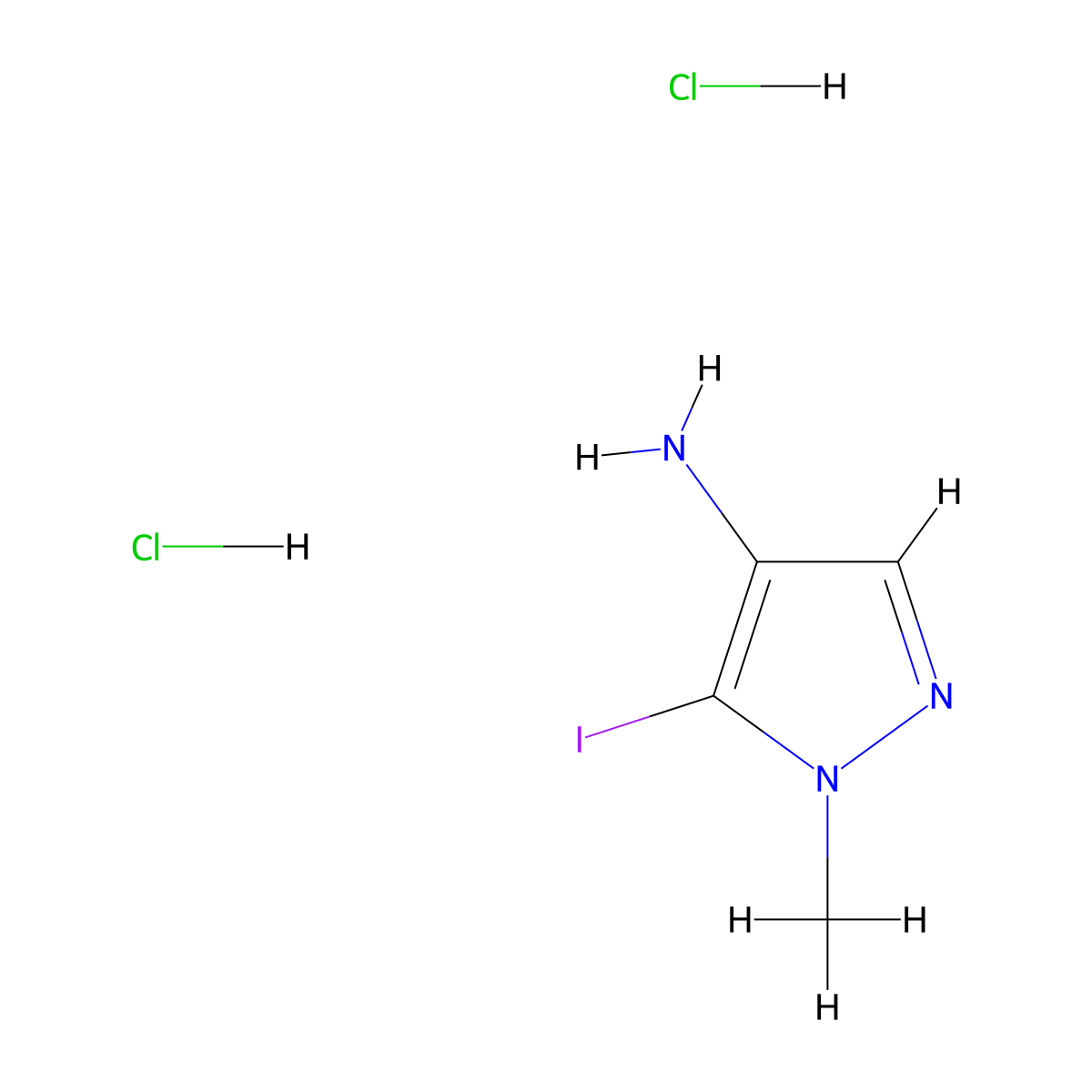 5-iodo-1-methyl-1H-pyrazol-4-amine dihydrochloride molecular structure, CAS 2138174-19-1