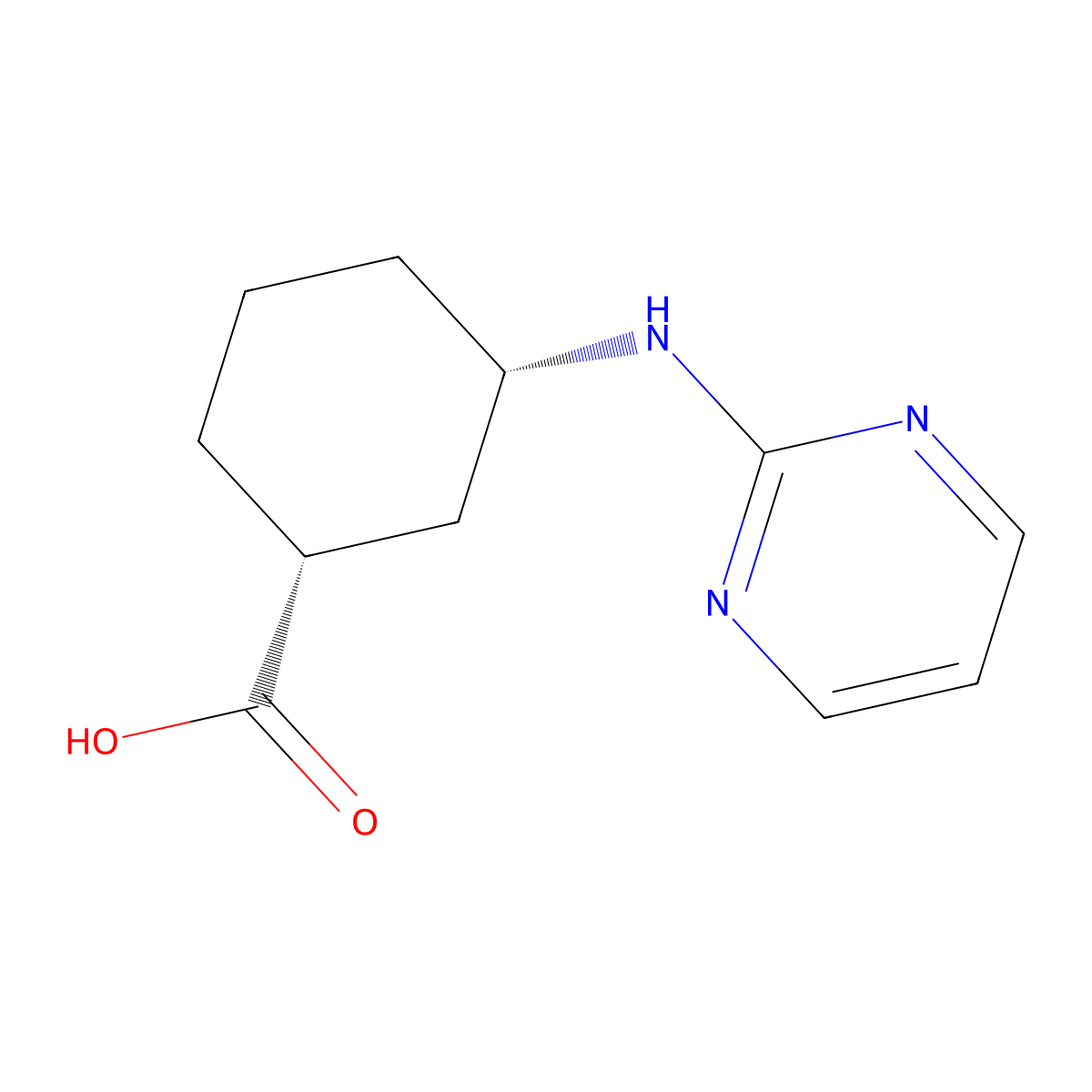 Rel-(1R,3S)-3-(pyrimidin-2-ylamino)cyclohexane-1-carboxylic acid molecular structure, CAS 2138174-24-8