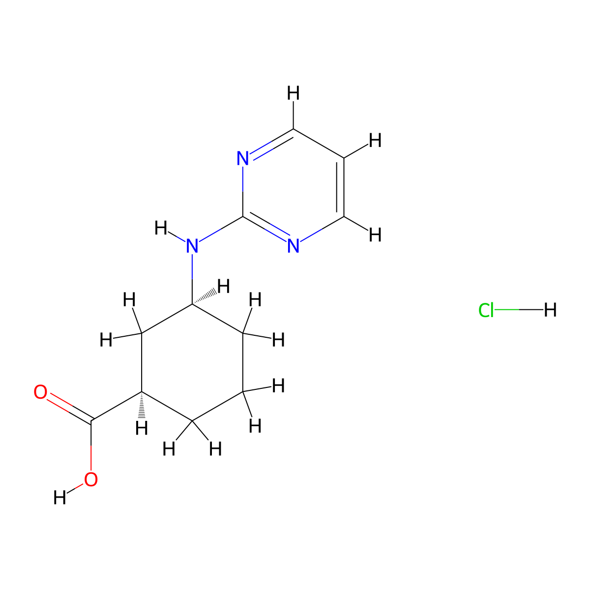 (1R,3S)-3-(Pyrimidin-2-ylamino)cyclohexane-1-carboxylic acid;hydrochloride molecular structure, CAS 2138174-25-9