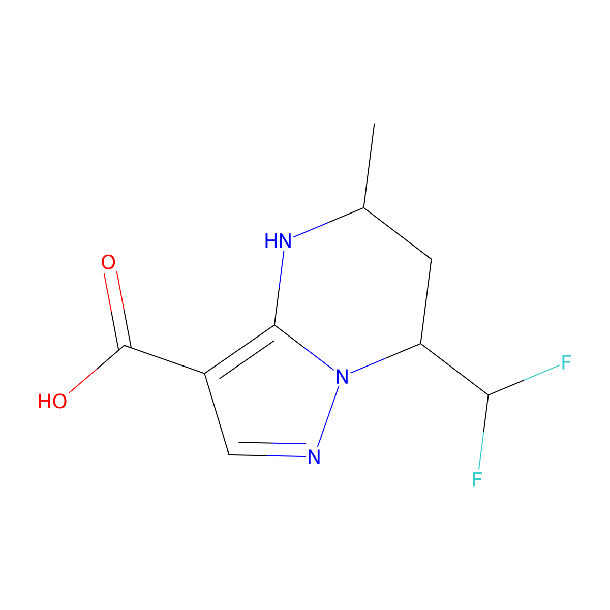 7-(difluoromethyl)-5-methyl-4H,5H,6H,7H-pyrazolo[1,5-a]pyrimidine-3-carboxylic acid molecular structure, CAS 2138175-88-7