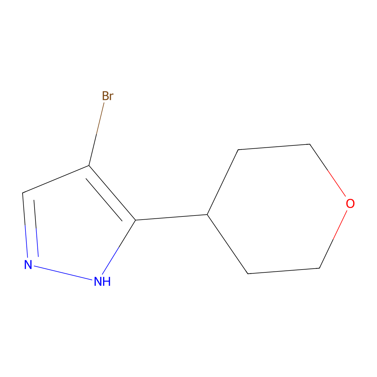 4-bromo-5-(oxan-4-yl)-1H-pyrazole molecular structure, CAS 2138179-33-4