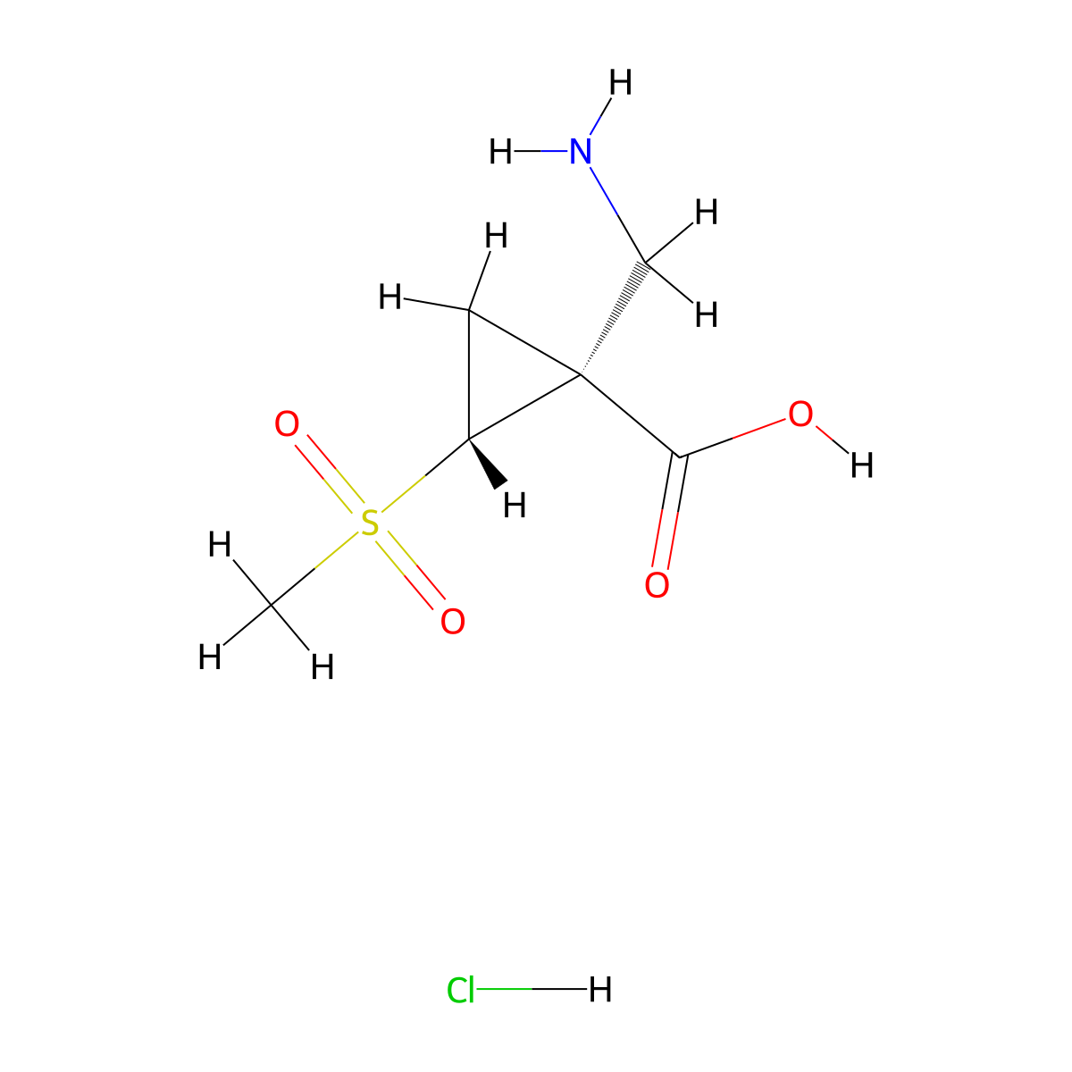 rac-(1R,2R)-1-(aminomethyl)-2-methanesulfonylcyclopropane-1-carboxylic acid hydrochloride molecular structure, CAS 2138180-95-5