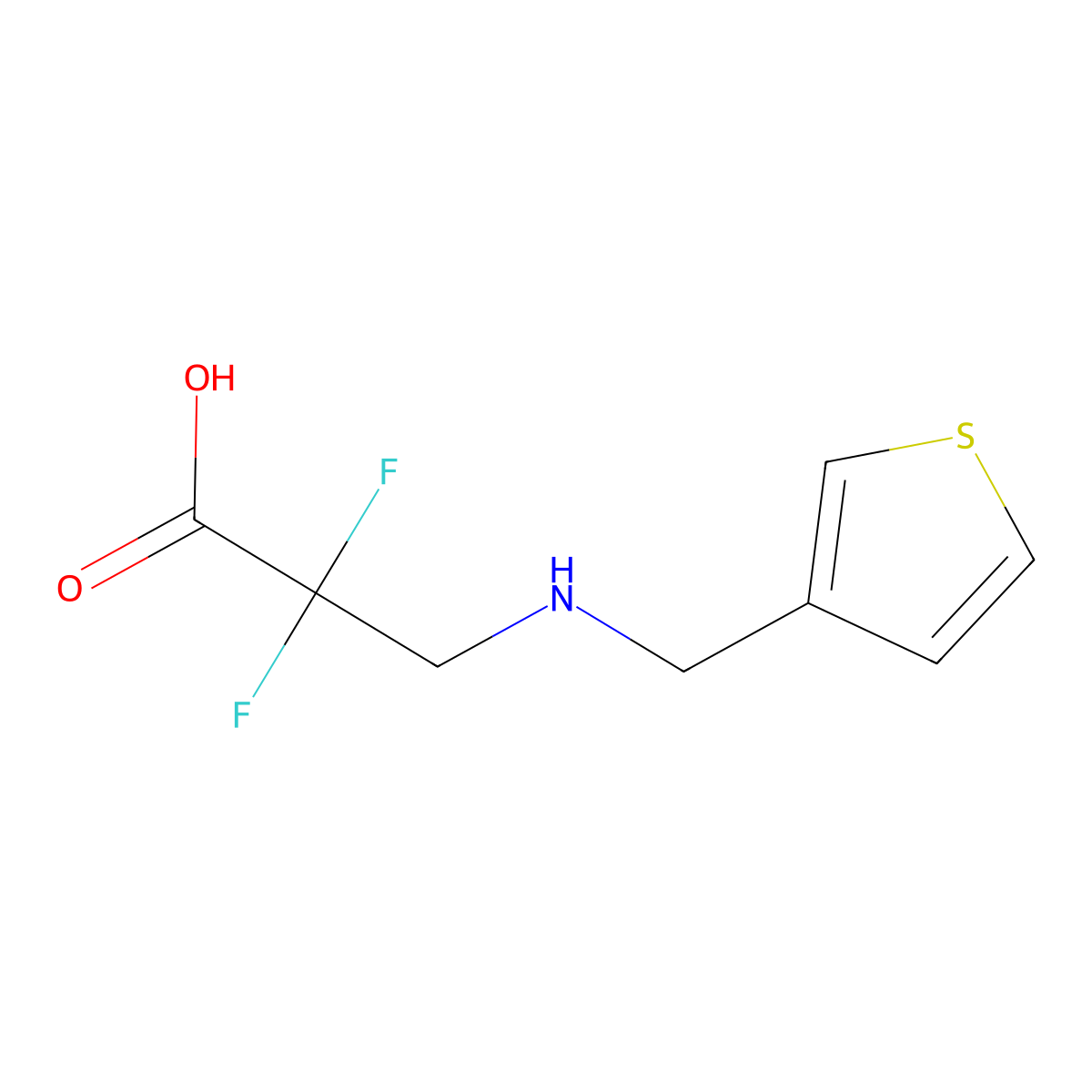 2,2-Difluoro-3-{[(thiophen-3-yl)methyl]amino}propanoic acid molecular structure, CAS 2138181-19-6