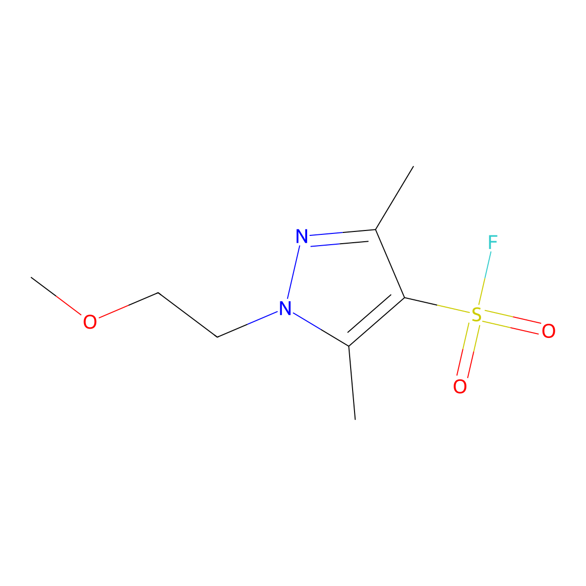 1-(2-methoxyethyl)-3,5-dimethyl-1H-pyrazole-4-sulfonyl fluoride molecular structure, CAS 2138183-19-2
