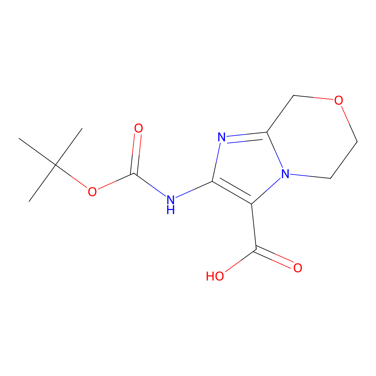 2-{[(tert-butoxy)carbonyl]amino}-5H,6H,8H-imidazo[2,1-c][1,4]oxazine-3-carboxylic acid molecular structure, CAS 2138183-53-4