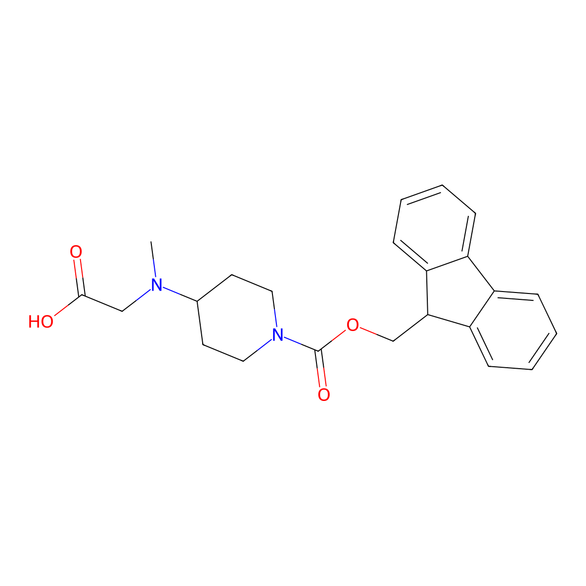 2-((1-(((9H-fluoren-9-yl)methoxy)carbonyl)piperidin-4-yl)(methyl)amino)acetic acid molecular structure, CAS 2138184-07-1