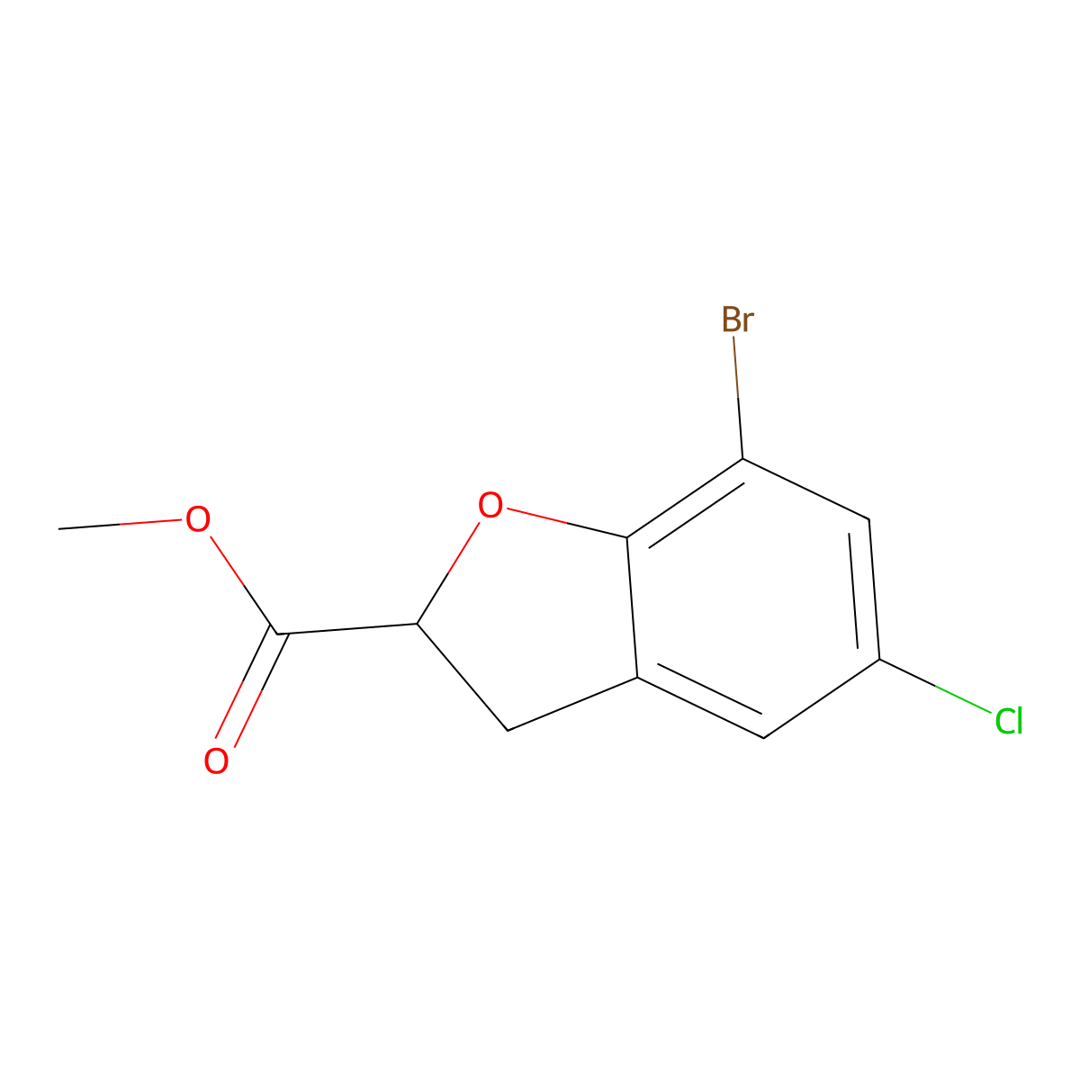 Methyl 7-bromo-5-chloro-2,3-dihydro-1-benzofuran-2-carboxylate molecular structure, CAS 2138186-02-2