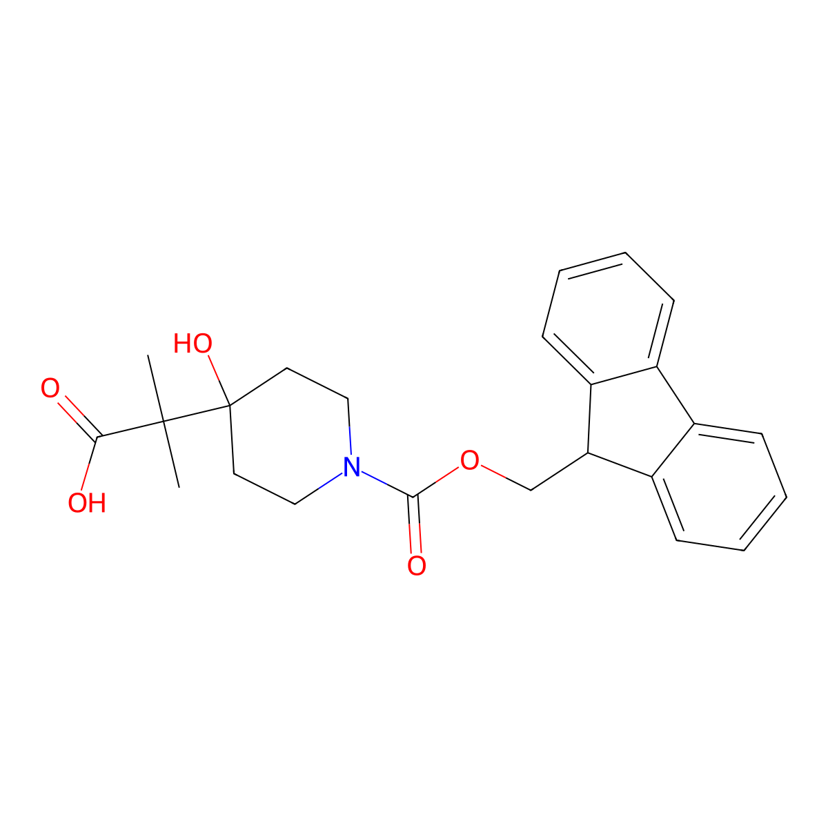 2-(1-{[(9H-fluoren-9-yl)methoxy]carbonyl}-4-hydroxypiperidin-4-yl)-2-methylpropanoic acid molecular structure, CAS 2138186-50-0
