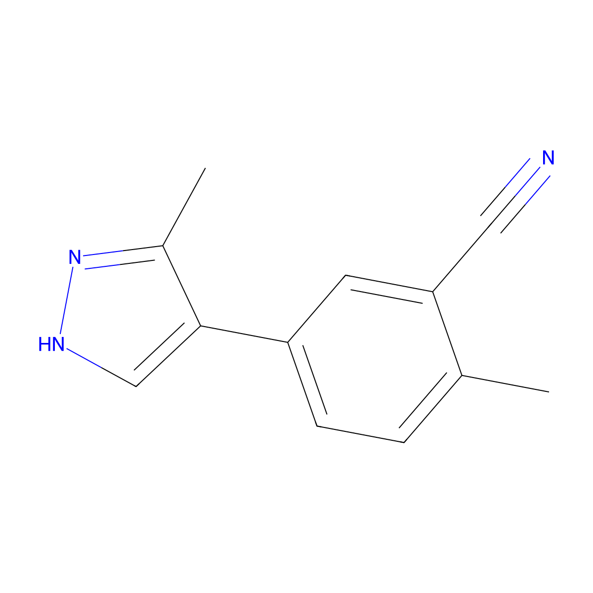 2-methyl-5-(3-methyl-1H-pyrazol-4-yl)benzonitrile molecular structure, CAS 2138187-15-0