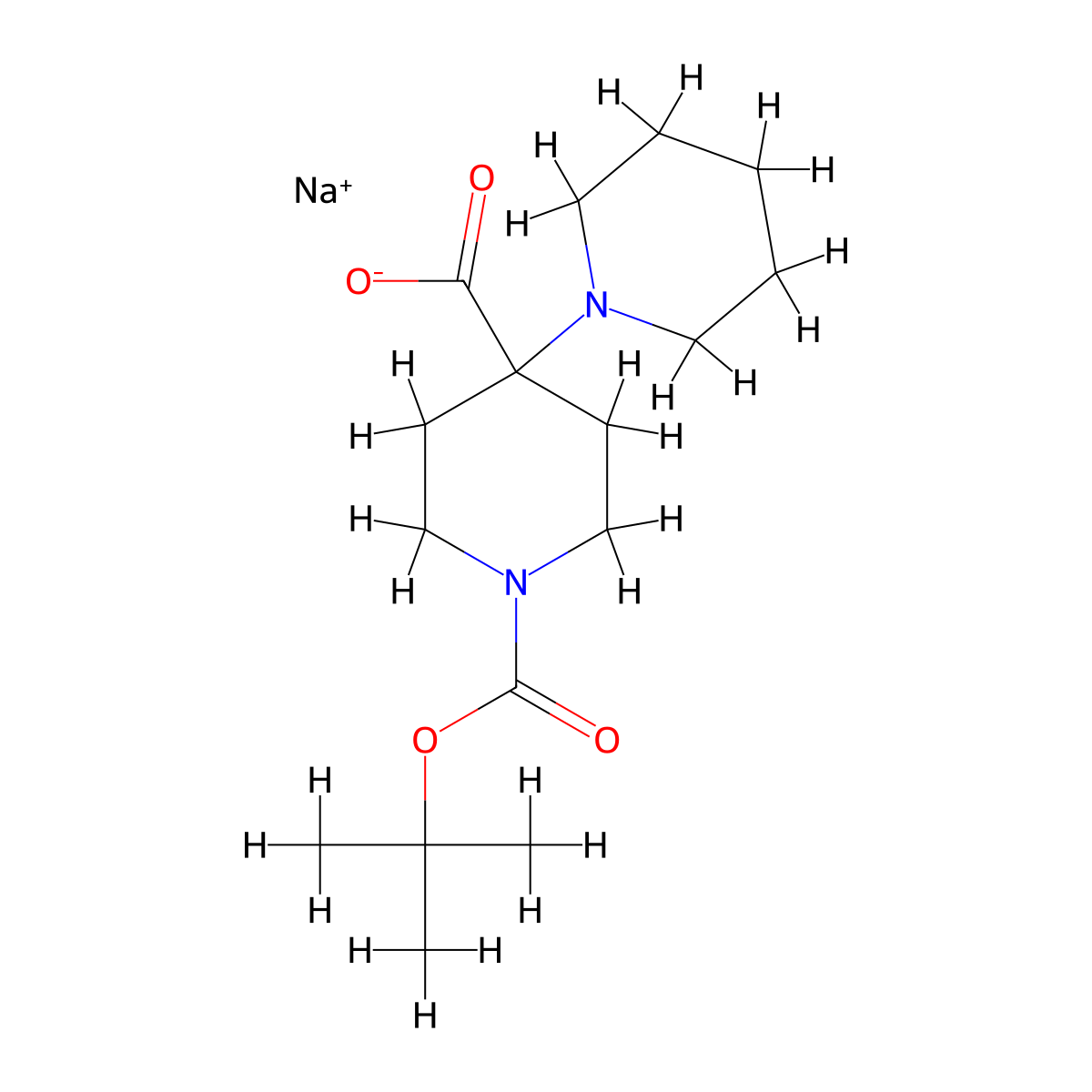 Sodium 1-((tert-butoxy)carbonyl)-4-(piperidin-1-yl)piperidine-4-carboxylate molecular structure, CAS 2138187-39-8