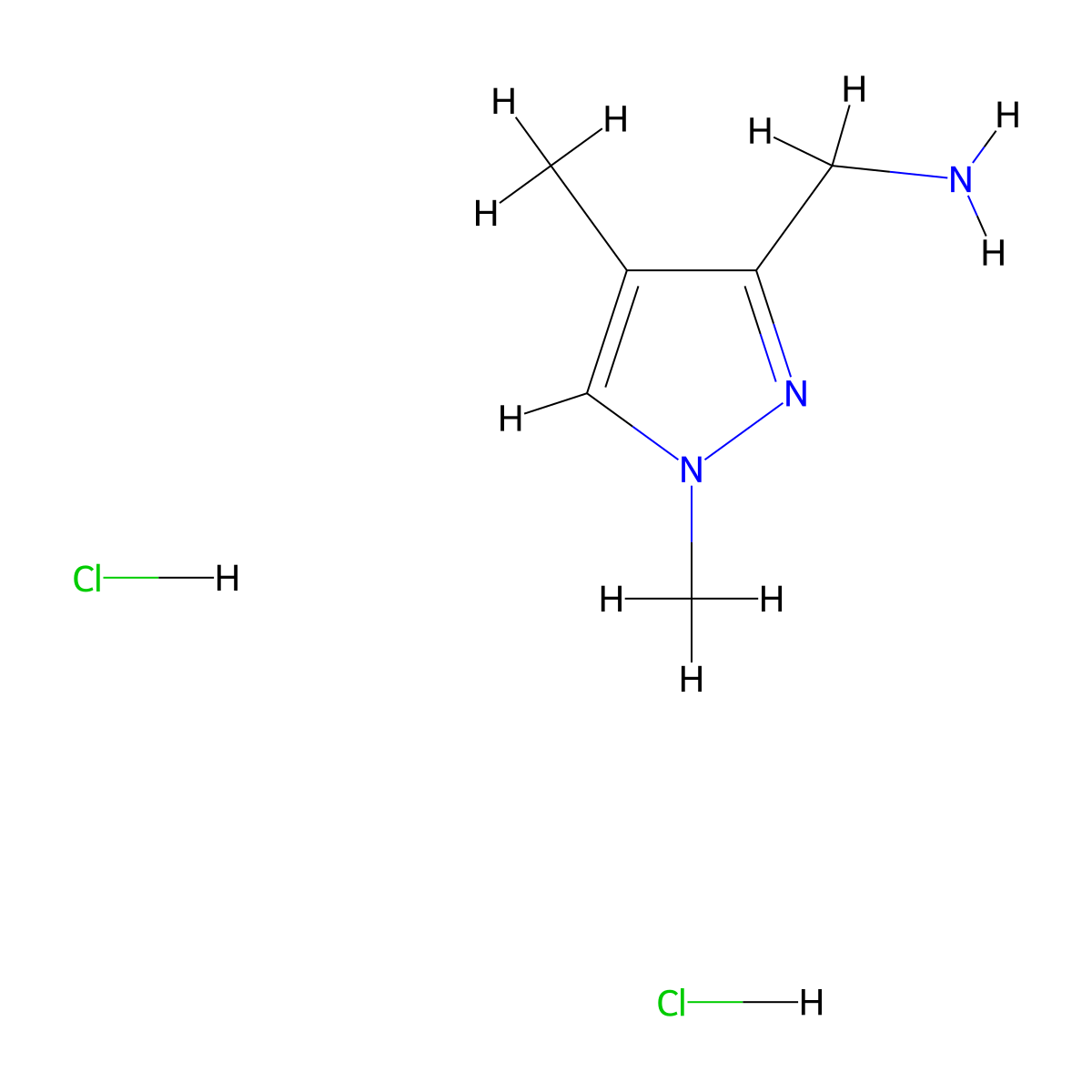 (1,4-dimethyl-1H-pyrazol-3-yl)methanamine dihydrochloride molecular structure, CAS 2138188-73-3