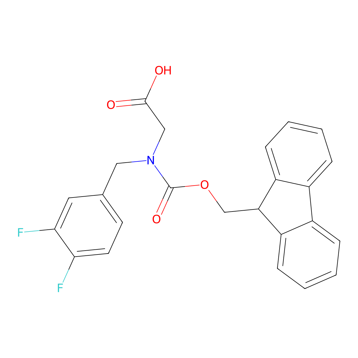 2-{[(3,4-difluorophenyl)methyl]({[(9H-fluoren-9-yl)methoxy]carbonyl})amino}acetic acid molecular structure, CAS 2138188-88-0