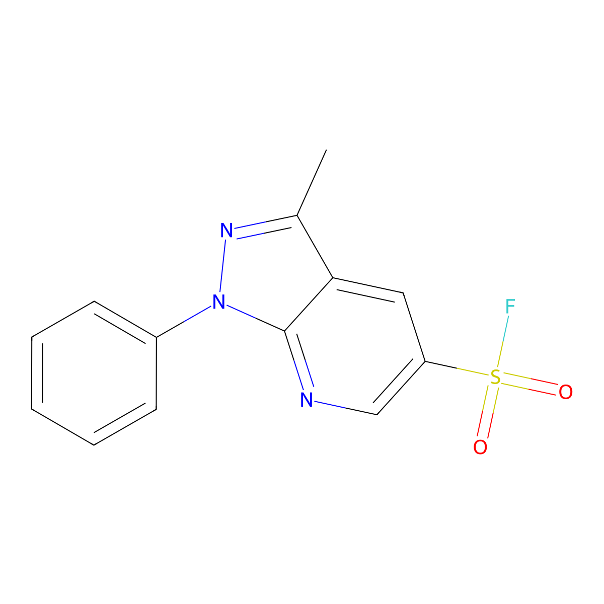 3-methyl-1-phenyl-1H-pyrazolo[3,4-b]pyridine-5-sulfonyl fluoride molecular structure, CAS 2138191-90-7