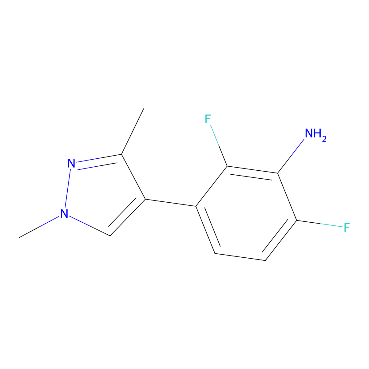 3-(1,3-dimethyl-1H-pyrazol-4-yl)-2,6-difluoroaniline molecular structure, CAS 2138192-87-5