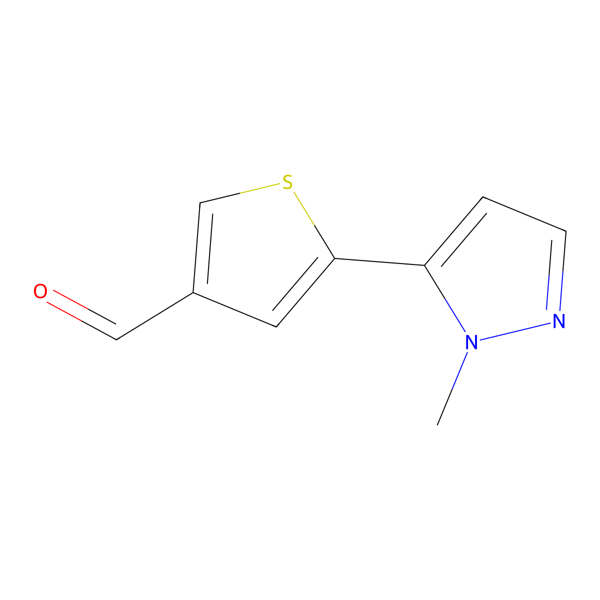 5-(1-methyl-1H-pyrazol-5-yl)thiophene-3-carbaldehyde molecular structure, CAS 2138193-42-5