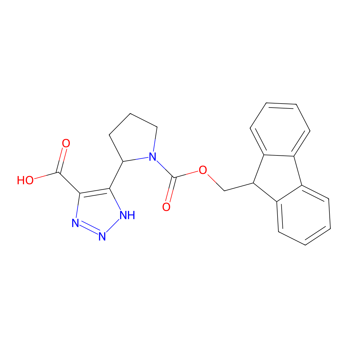 5-(1-{[(9H-fluoren-9-yl)methoxy]carbonyl}pyrrolidin-2-yl)-1H-1,2,3-triazole-4-carboxylic acid molecular structure, CAS 2138193-49-2