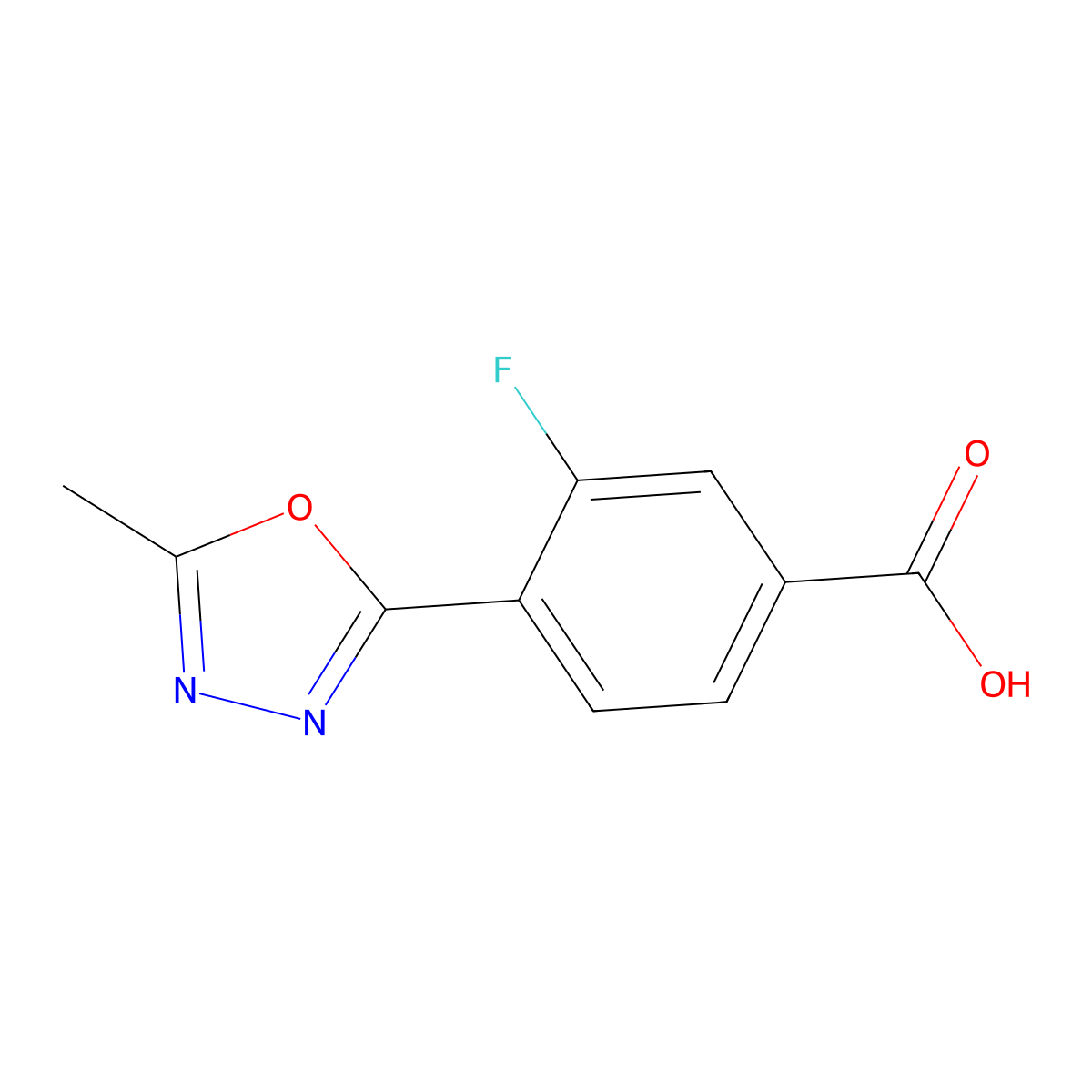 3-Fluoro-4-(5-methyl-1,3,4-oxadiazol-2-yl)benzoic acid molecular structure, CAS 2138193-69-6