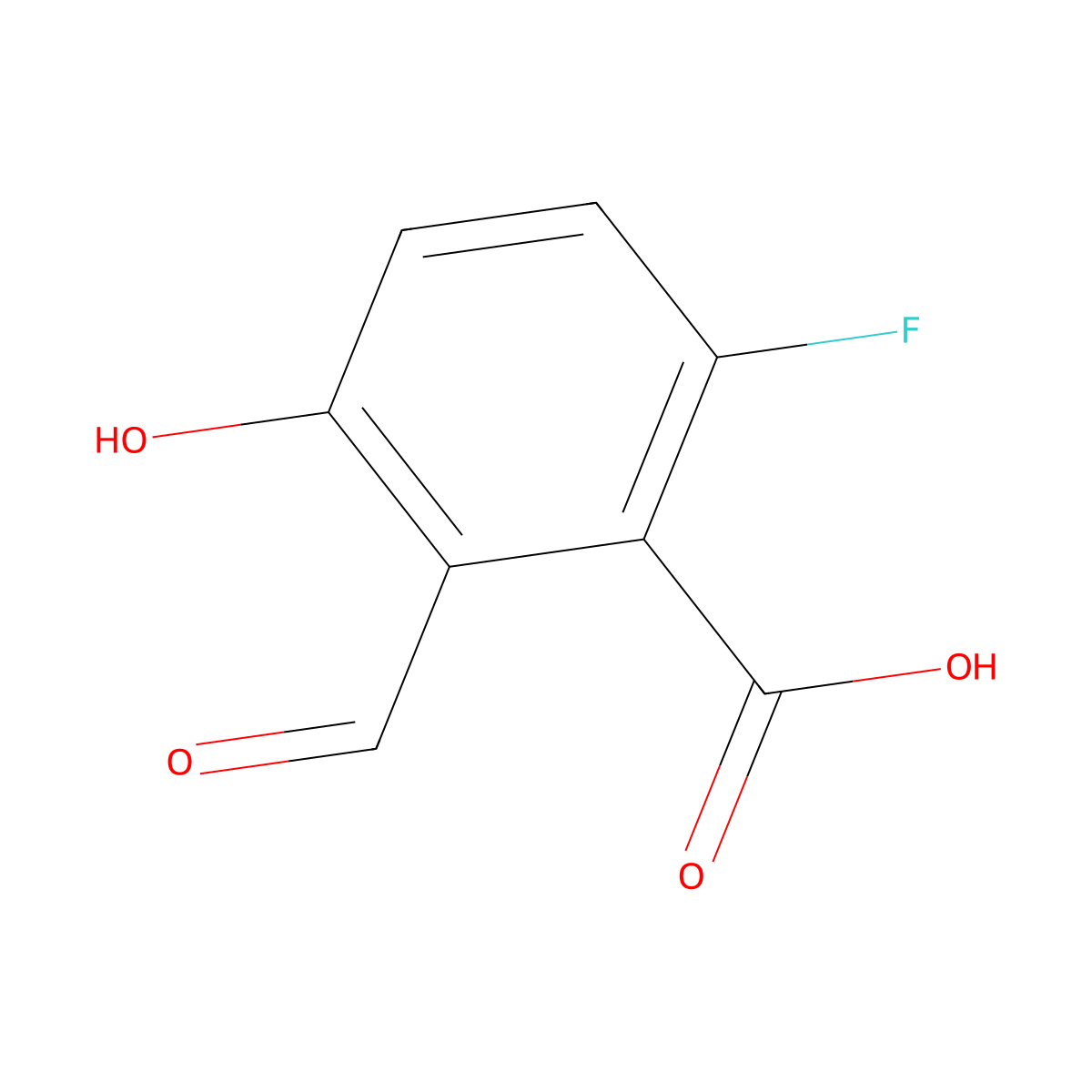6-Fluoro-2-formyl-3-hydroxybenzoic acid molecular structure, CAS 2138193-88-9