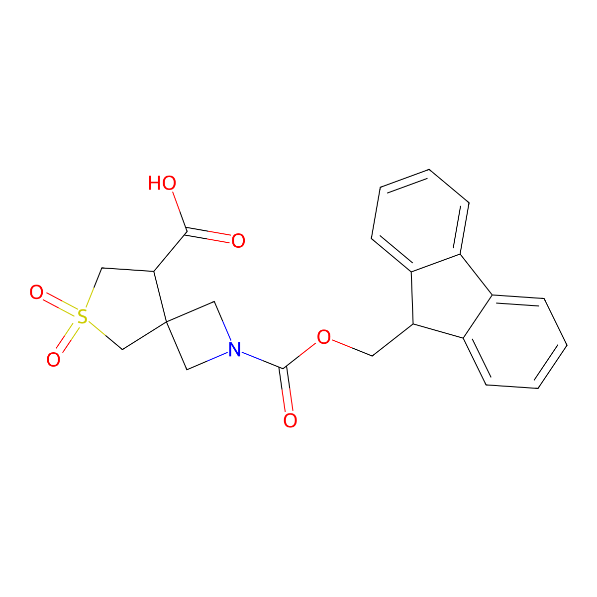 2-(((9H-fluoren-9-yl)methoxy)carbonyl)-6,6-dioxo-6lambda6-thia-2-azaspiro(3.4)octane-8-carboxylic acid molecular structure, CAS 2138194-65-5