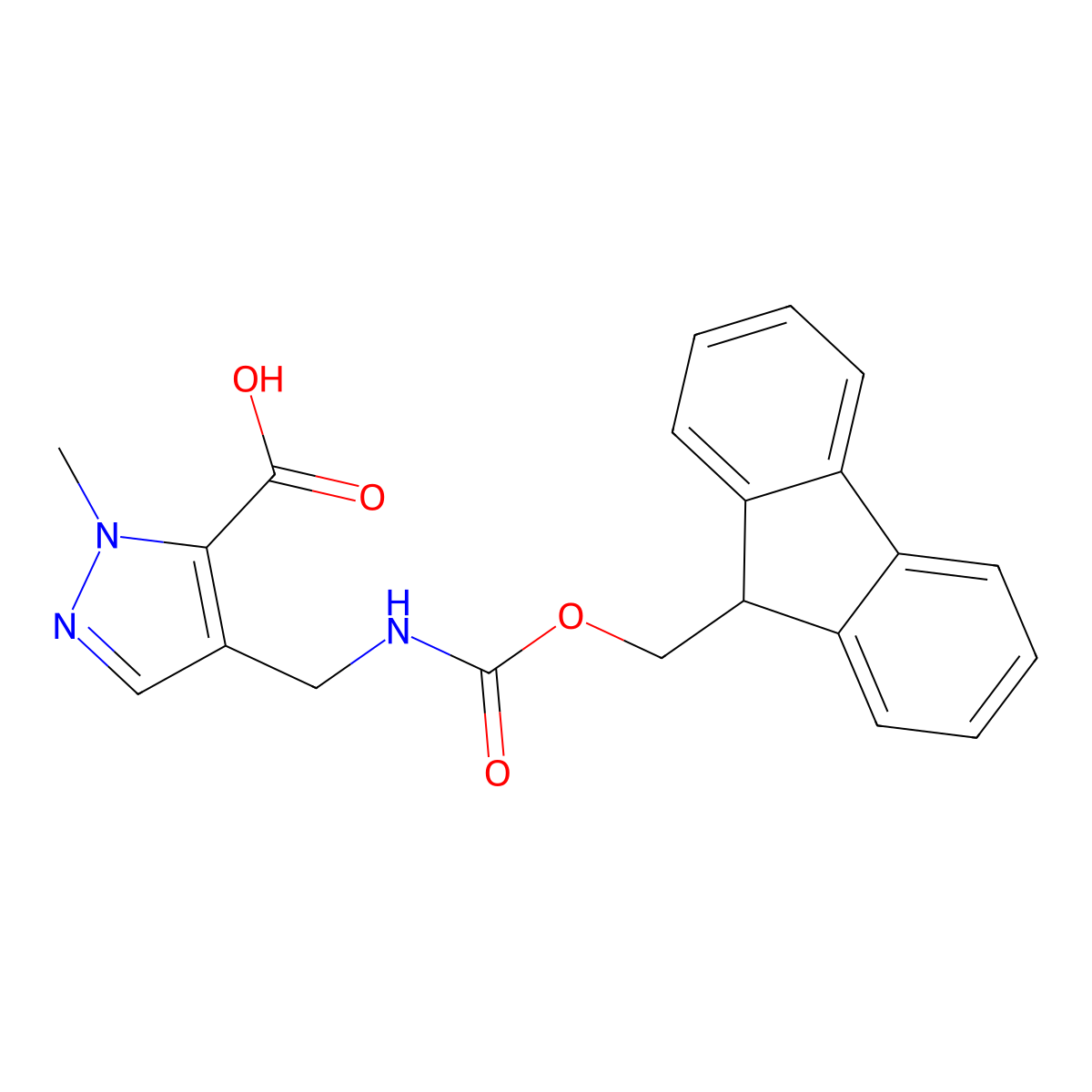 4-(((((9H-fluoren-9-yl)methoxy)carbonyl)amino)methyl)-1-methyl-1H-pyrazole-5-carboxylic acid molecular structure, CAS 2138195-06-7