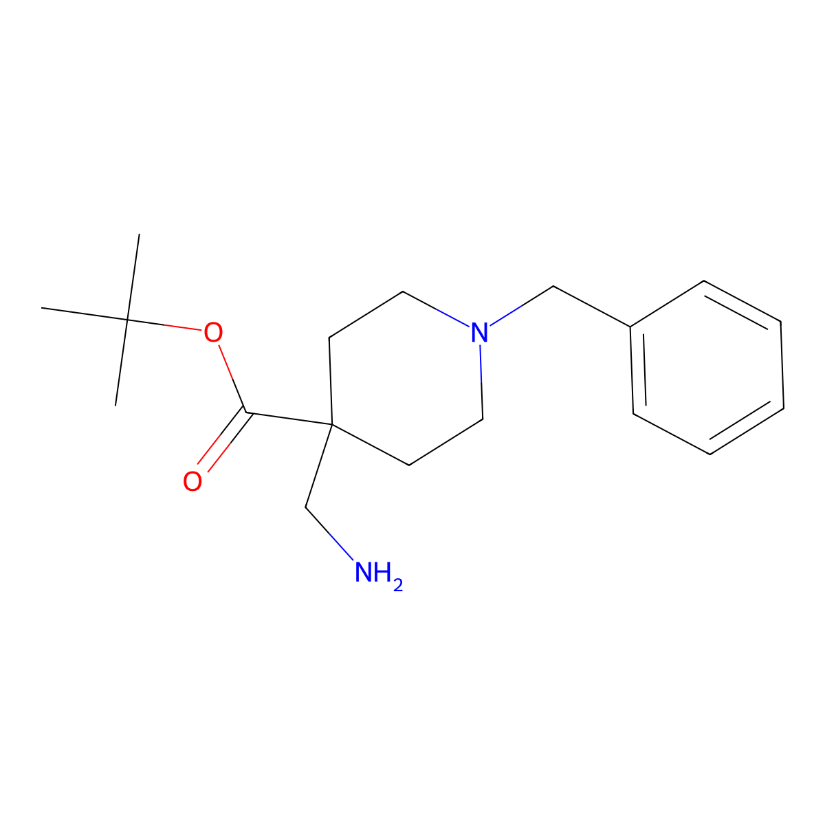 Tert-butyl 4-(aminomethyl)-1-benzylpiperidine-4-carboxylate molecular structure, CAS 2138195-47-6