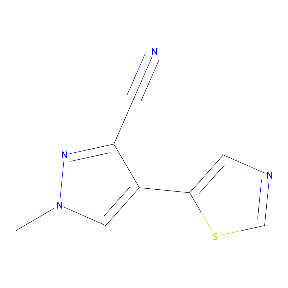 1-methyl-4-(1,3-thiazol-5-yl)-1H-pyrazole-3-carbonitrile molecular structure, CAS 2138195-99-8