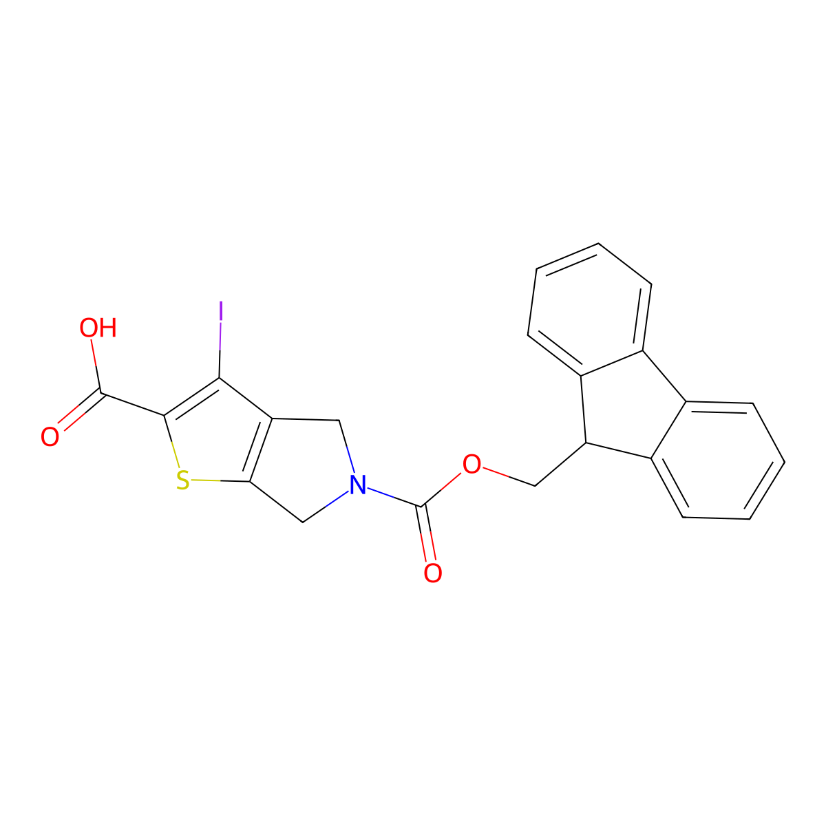 5-{[(9H-fluoren-9-yl)methoxy]carbonyl}-3-iodo-4H,5H,6H-thieno[2,3-c]pyrrole-2-carboxylic acid molecular structure, CAS 2138196-48-0