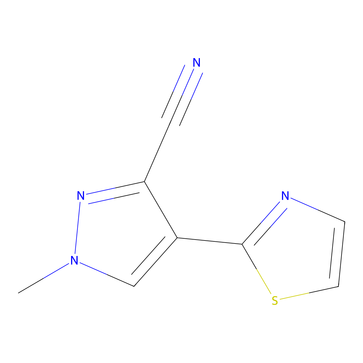 1-methyl-4-(1,3-thiazol-2-yl)-1H-pyrazole-3-carbonitrile molecular structure, CAS 2138197-62-1