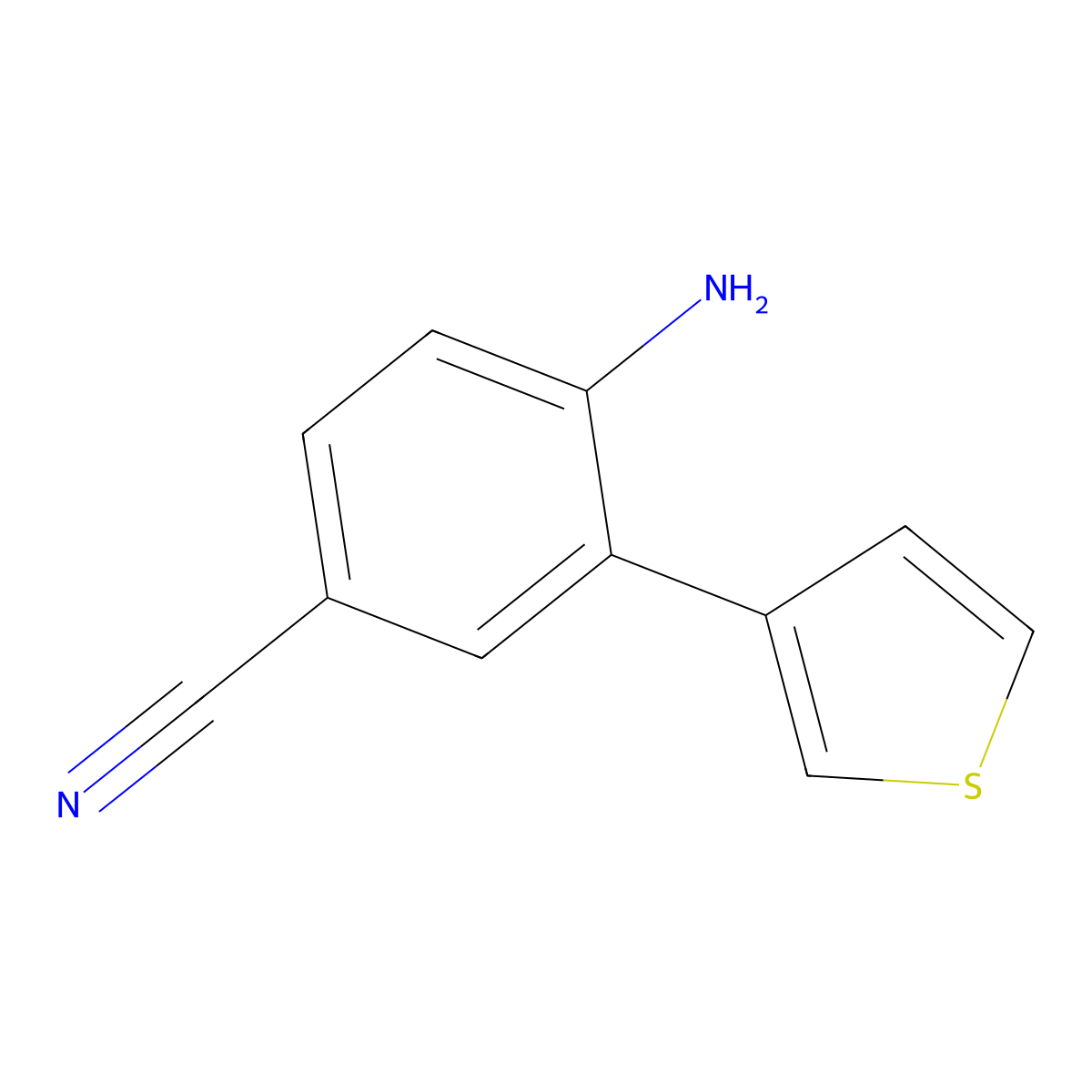 4-Amino-3-(thiophen-3-yl)benzonitrile molecular structure, CAS 2138199-00-3