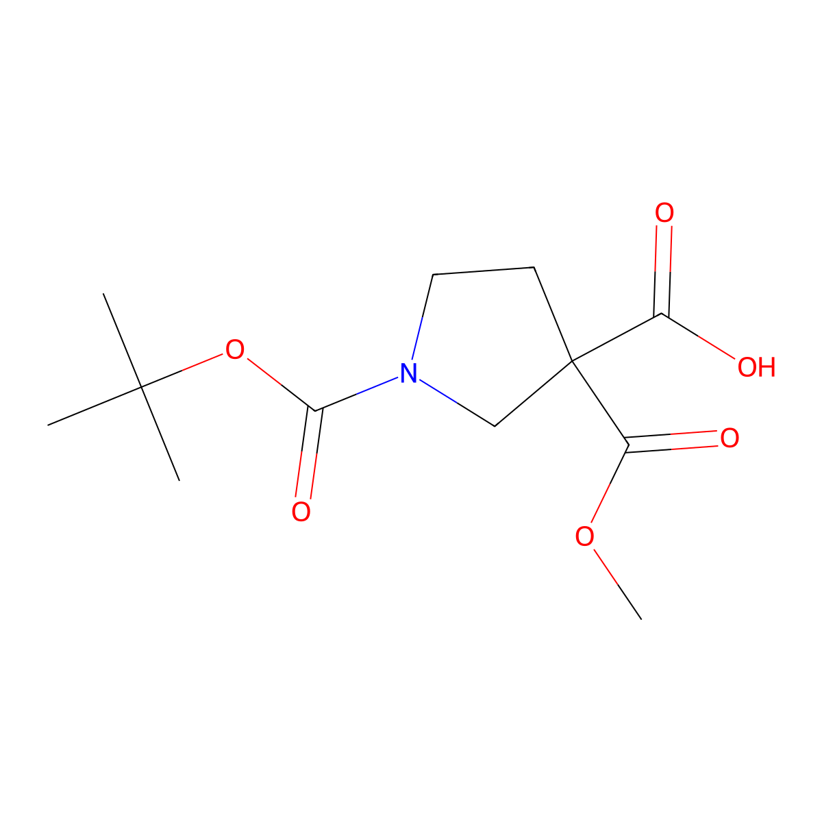 1-[(Tert-butoxy)carbonyl]-3-(methoxycarbonyl)pyrrolidine-3-carboxylic acid molecular structure, CAS 2138199-35-4
