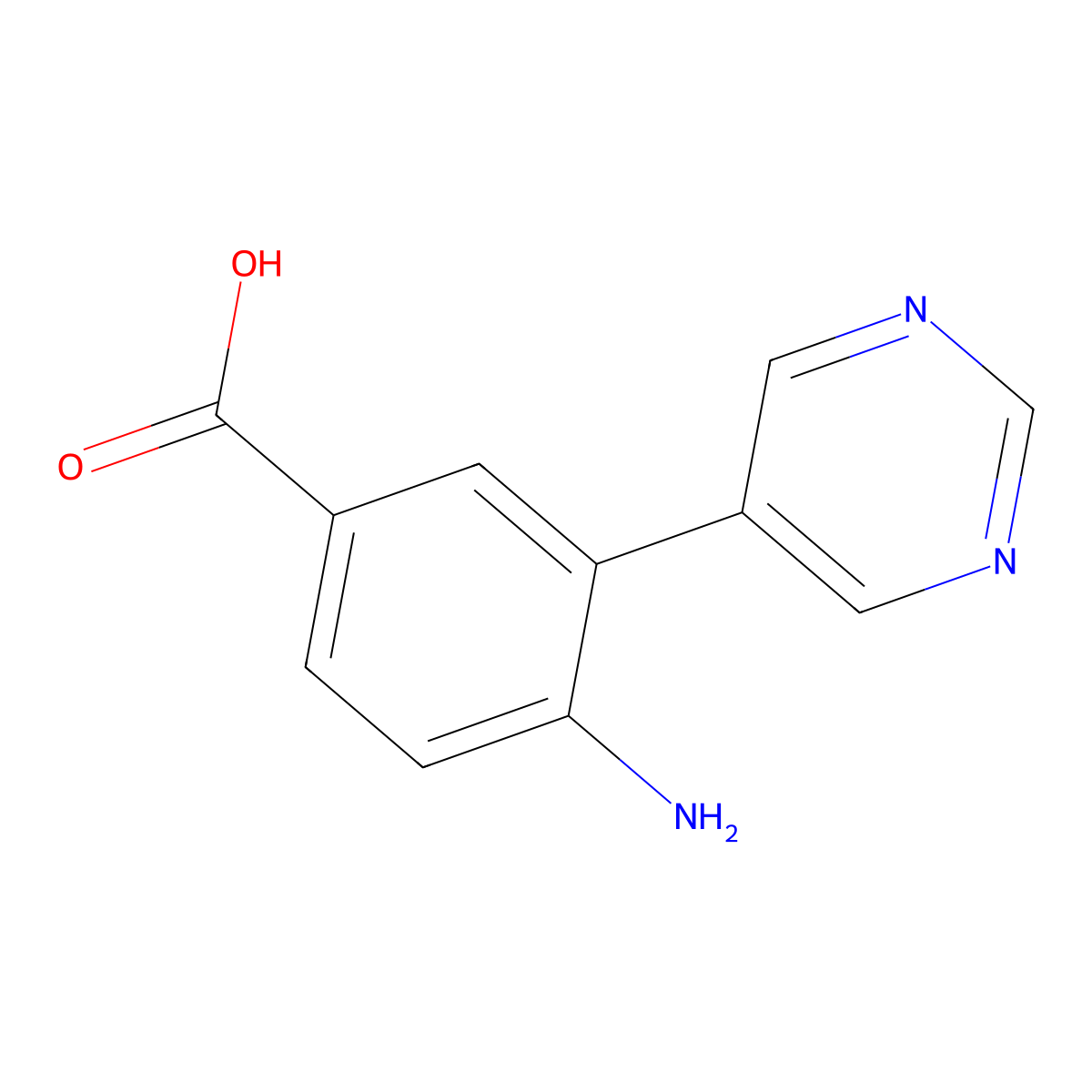 4-Amino-3-(pyrimidin-5-yl)benzoic acid molecular structure, CAS 2138200-32-3