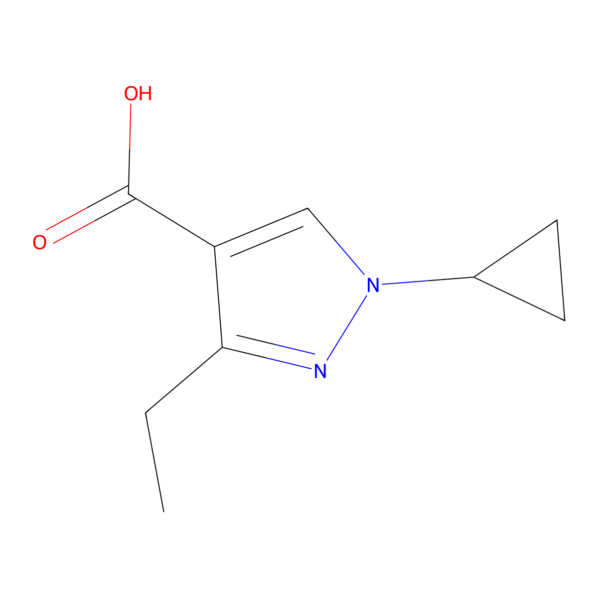 1-cyclopropyl-3-ethyl-1H-pyrazole-4-carboxylic acid molecular structure, CAS 2138201-37-1