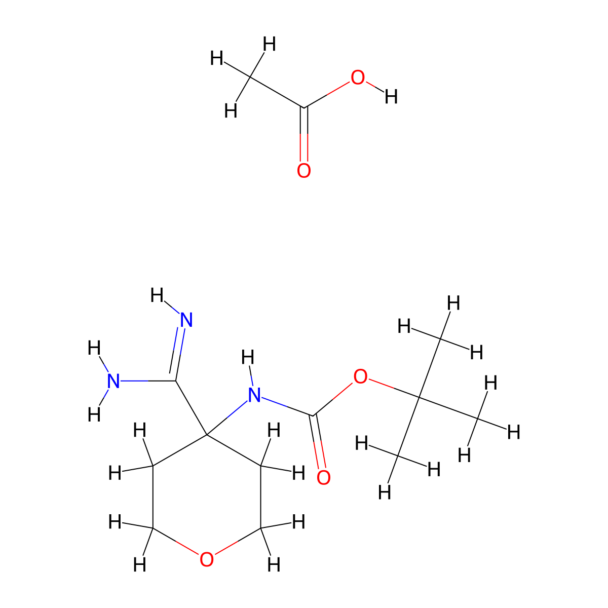 acetic acid, tert-butyl N-(4-carbamimidoyloxan-4-yl)carbamate molecular structure, CAS 2138204-60-9