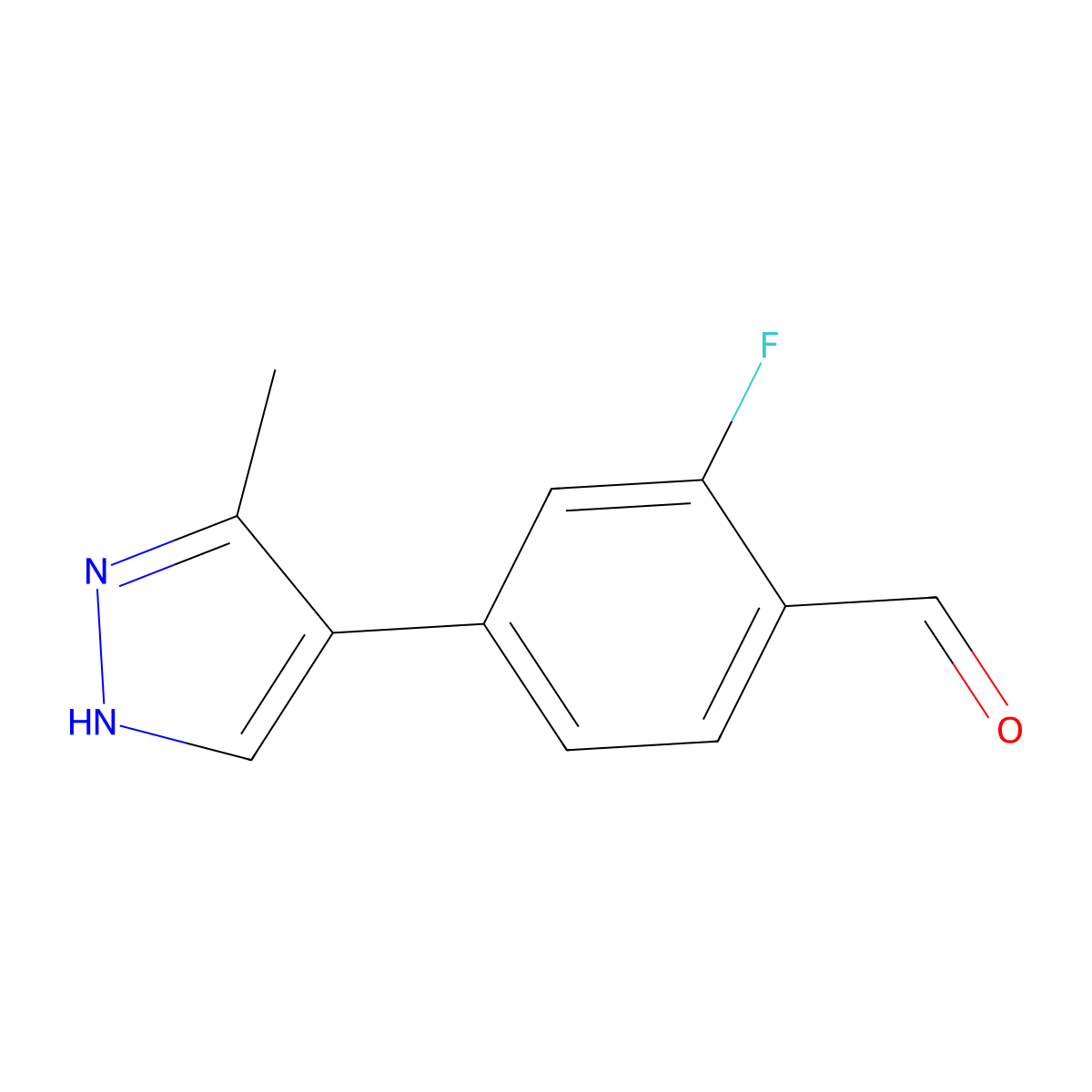 2-fluoro-4-(3-methyl-1H-pyrazol-4-yl)benzaldehyde molecular structure, CAS 2138205-11-3