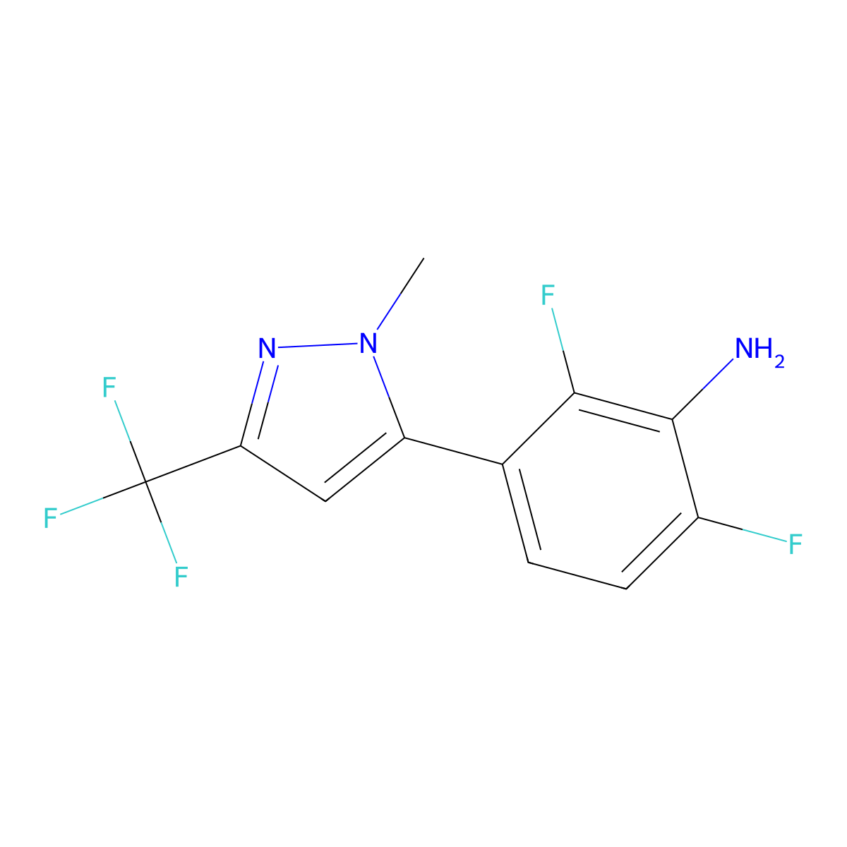 2,6-difluoro-3-[1-methyl-3-(trifluoromethyl)-1H-pyrazol-5-yl]aniline molecular structure, CAS 2138206-94-5