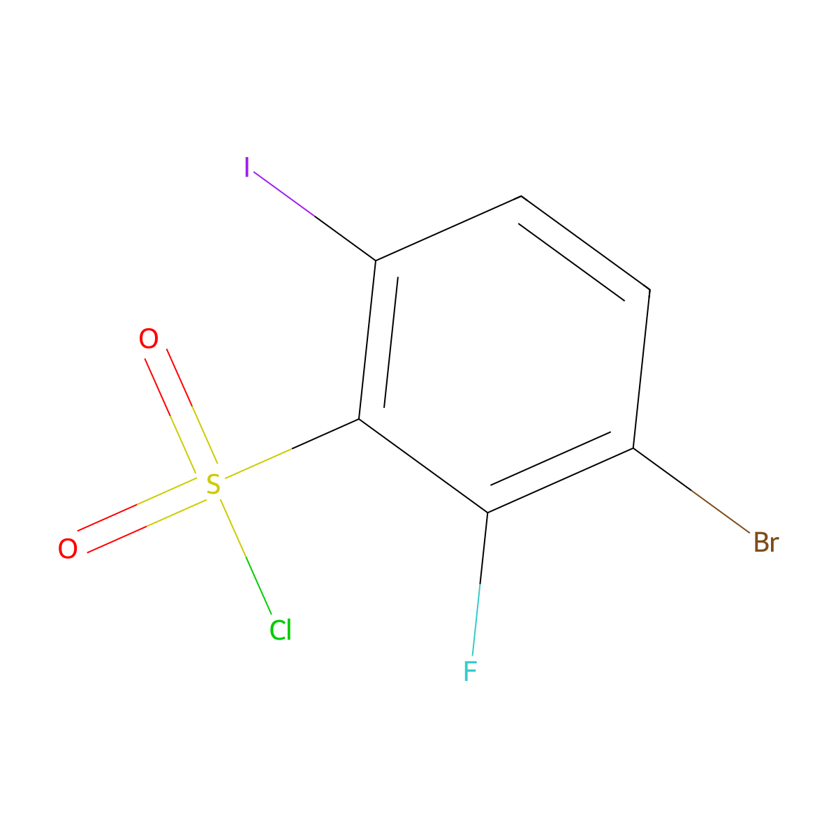 3-Bromo-2-fluoro-6-iodobenzene-1-sulfonylchloride molecular structure, CAS 2138210-41-8