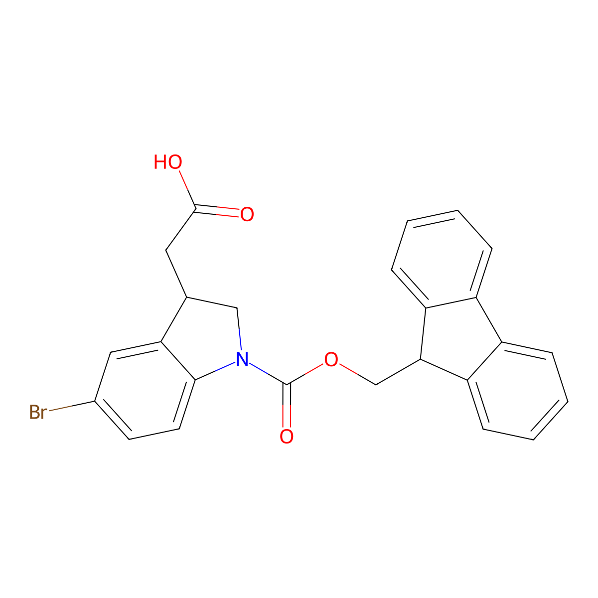 2-(5-bromo-1-{[(9H-fluoren-9-yl)methoxy]carbonyl}-2,3-dihydro-1H-indol-3-yl)acetic acid molecular structure, CAS 2138213-22-4