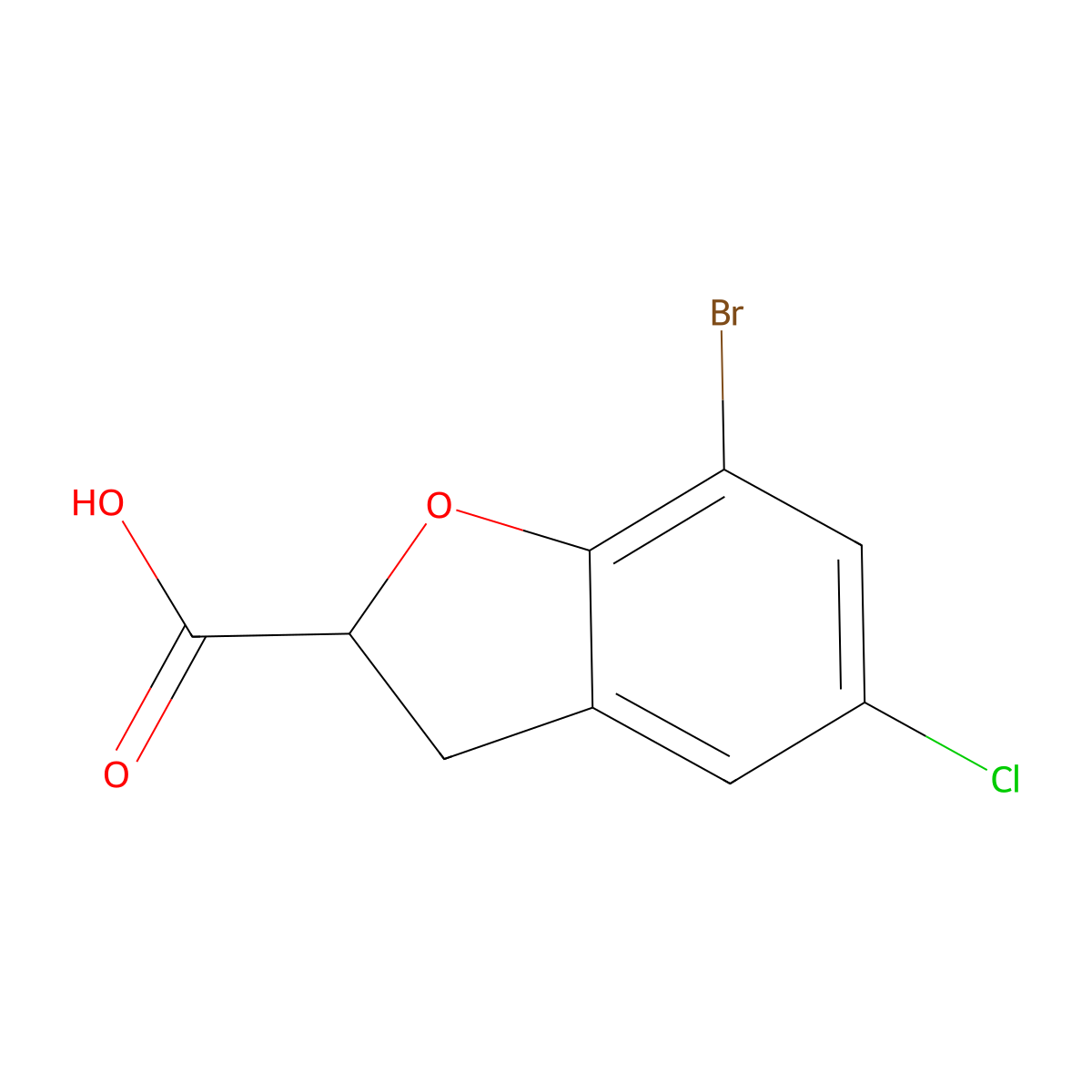7-Bromo-5-chloro-2,3-dihydro-1-benzofuran-2-carboxylic acid molecular structure, CAS 2138214-31-8