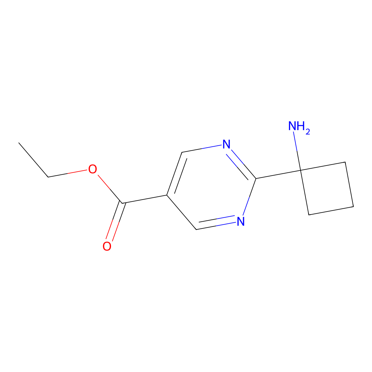Ethyl 2-(1-aminocyclobutyl)pyrimidine-5-carboxylate molecular structure, CAS 2138215-78-6
