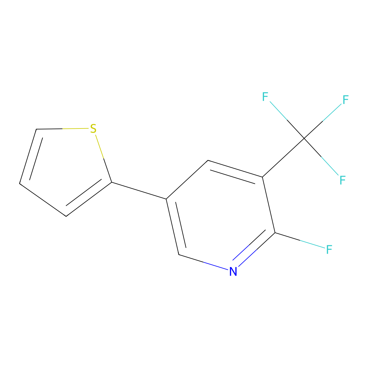 2-Fluoro-5-(thiophen-2-yl)-3-(trifluoromethyl)pyridine molecular structure, CAS 2138216-42-7